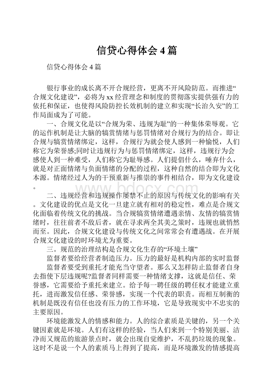 信贷心得体会4篇Word格式文档下载.docx