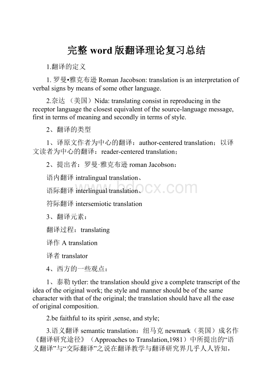 完整word版翻译理论复习总结Word下载.docx