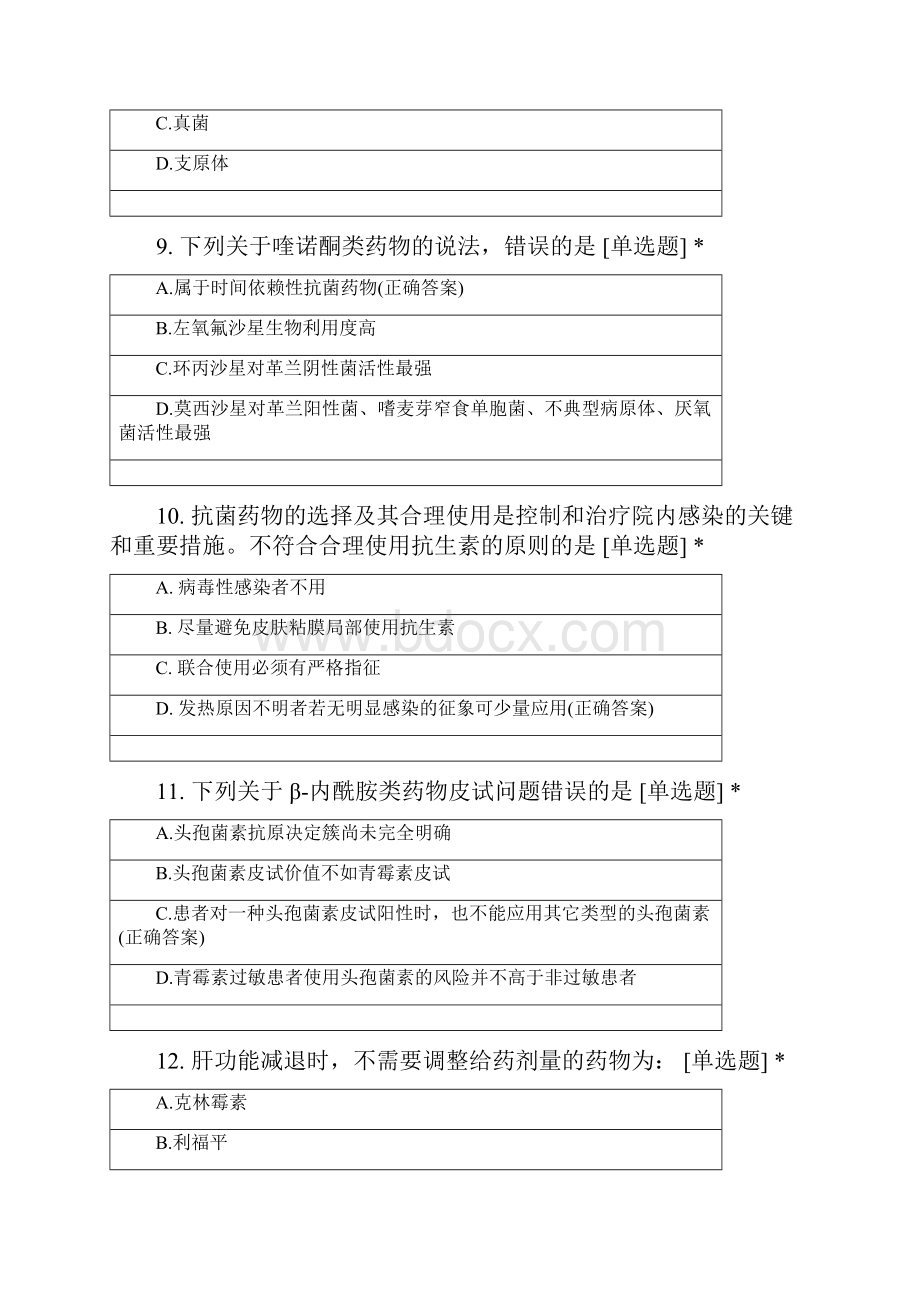 新乡医学院第一附属医院抗菌药物临床应用管理培训考试试题内科.docx_第3页