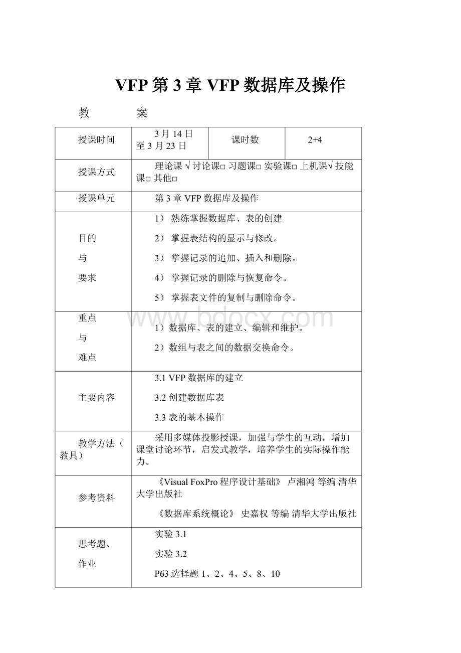 VFP第3章 VFP数据库及操作Word下载.docx