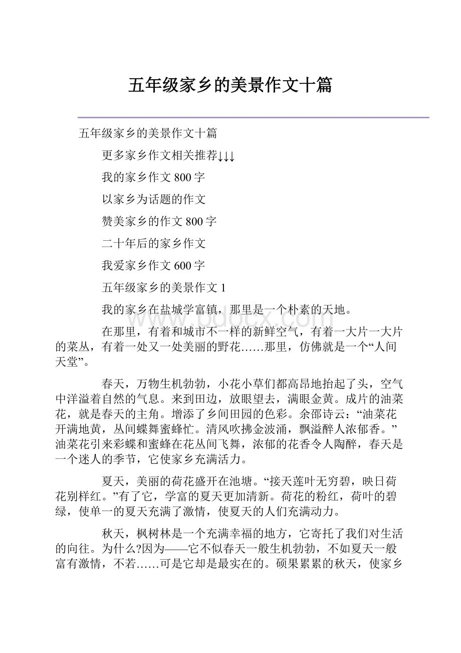 五年级家乡的美景作文十篇.docx