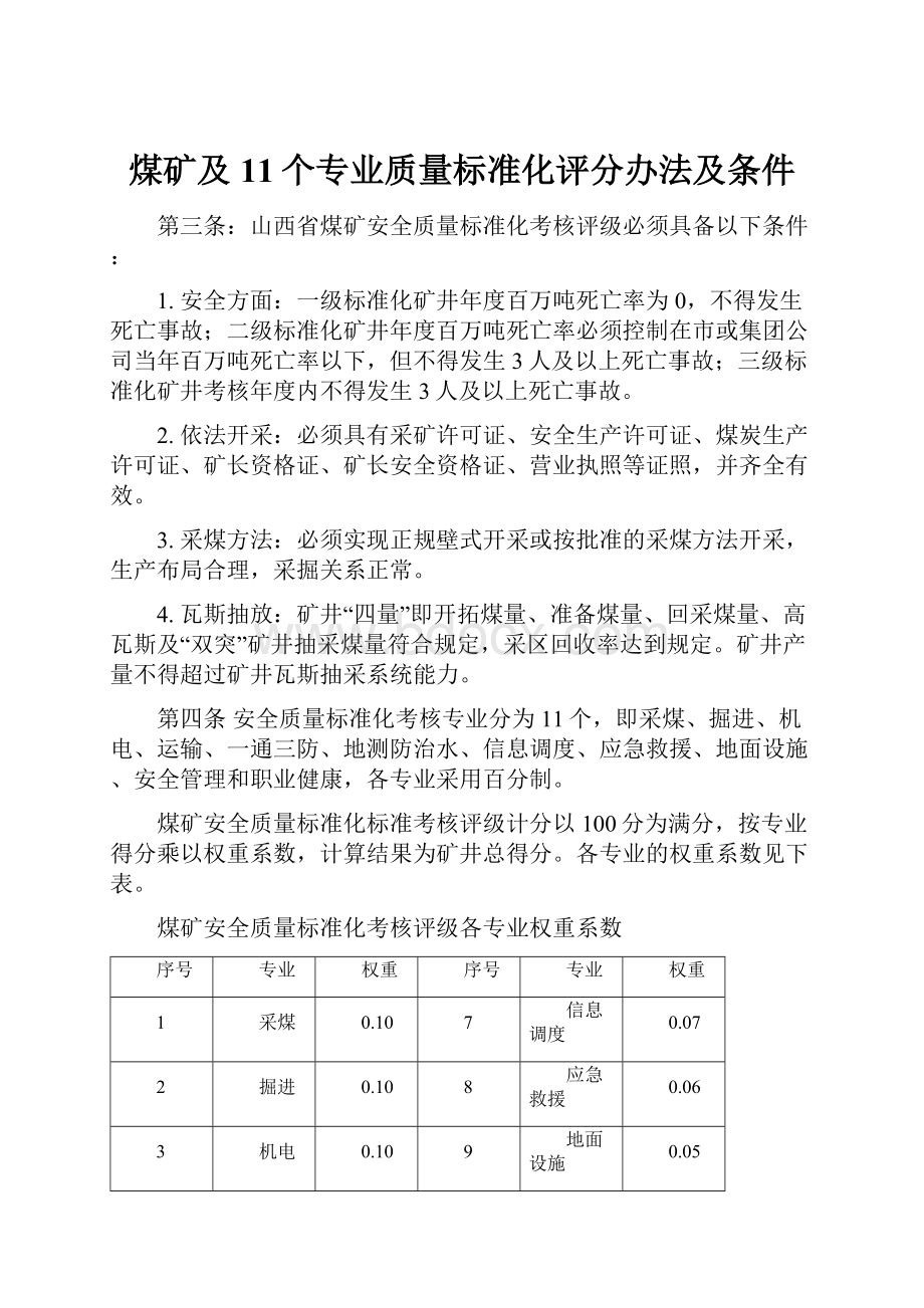 煤矿及11个专业质量标准化评分办法及条件Word文档下载推荐.docx