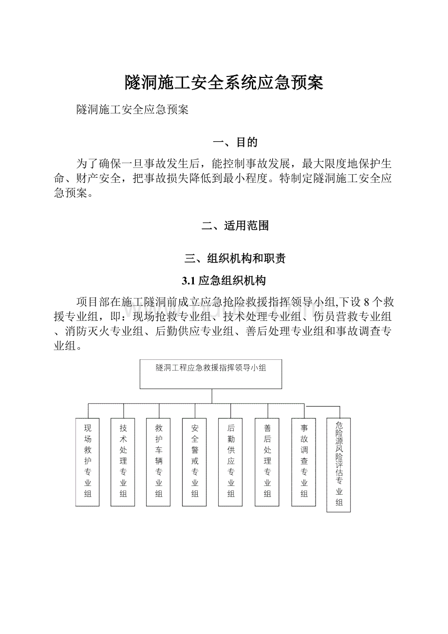 隧洞施工安全系统应急预案Word文件下载.docx_第1页