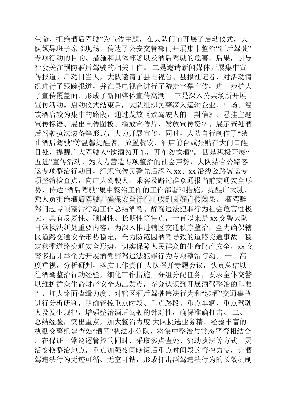 酒驾醉驾问题专项整治行动工作总结Word格式.docx_第2页