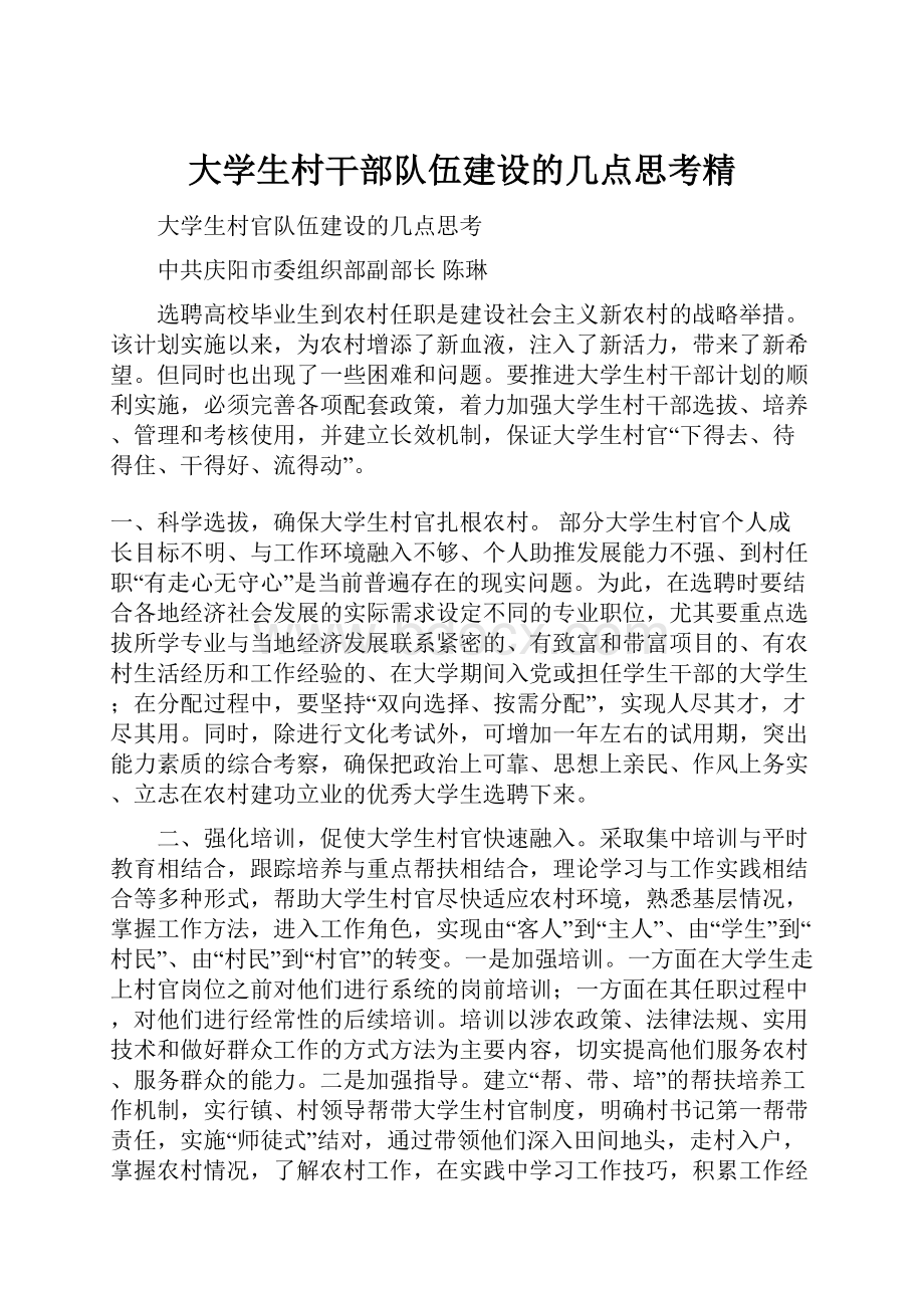 大学生村干部队伍建设的几点思考精.docx_第1页