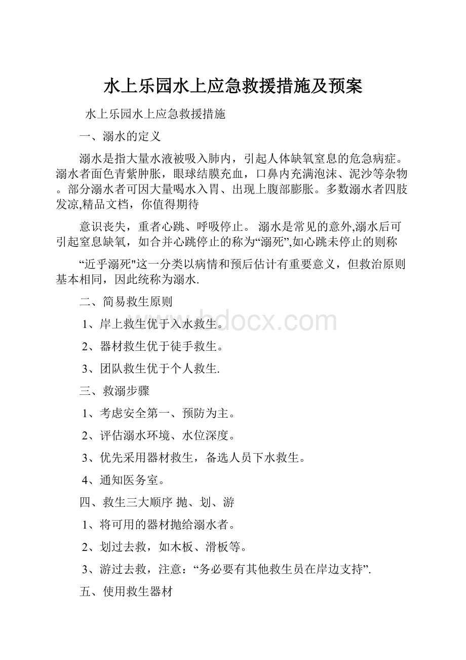 水上乐园水上应急救援措施及预案文档格式.docx