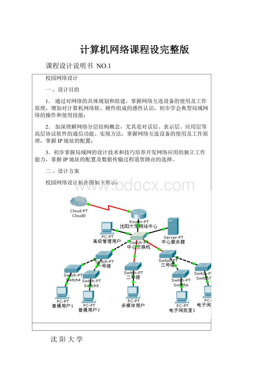 计算机网络课程设完整版Word格式.docx