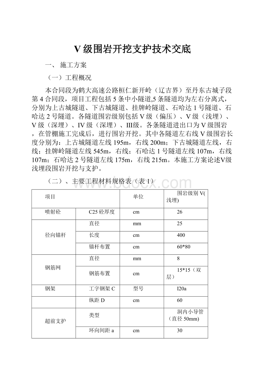 V级围岩开挖支护技术交底Word下载.docx