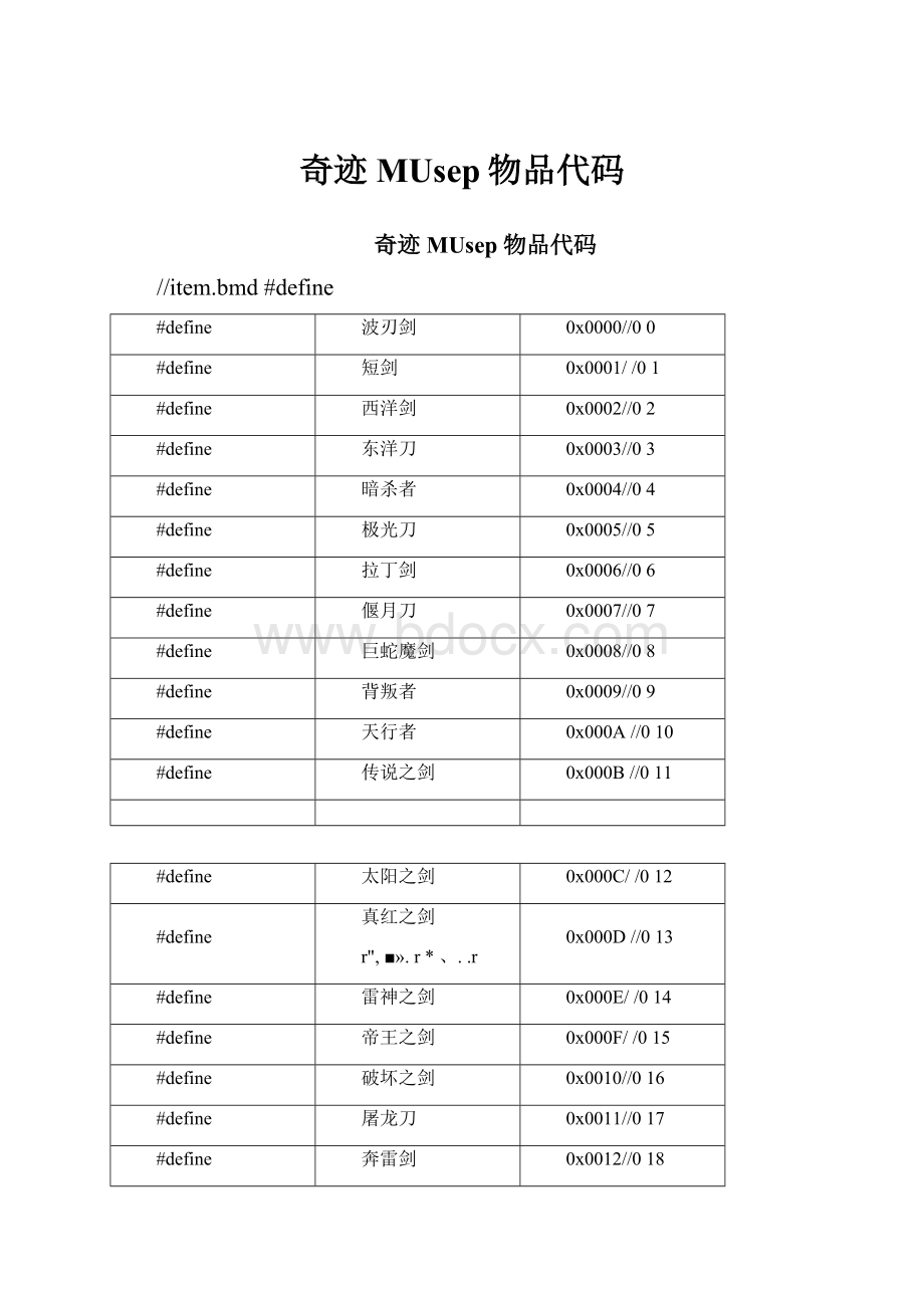 奇迹MUsep物品代码Word下载.docx