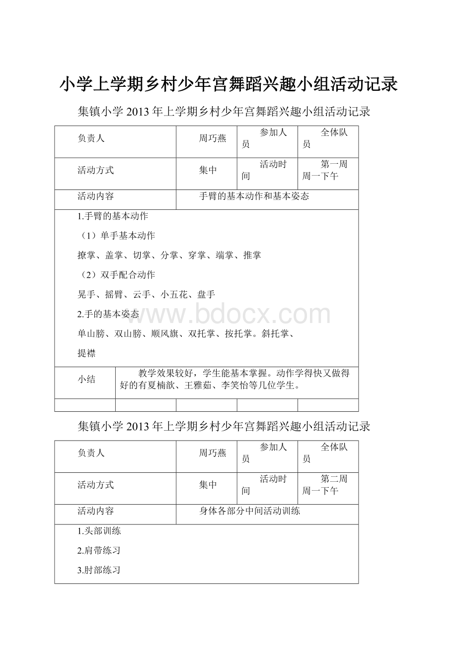 小学上学期乡村少年宫舞蹈兴趣小组活动记录Word文档下载推荐.docx