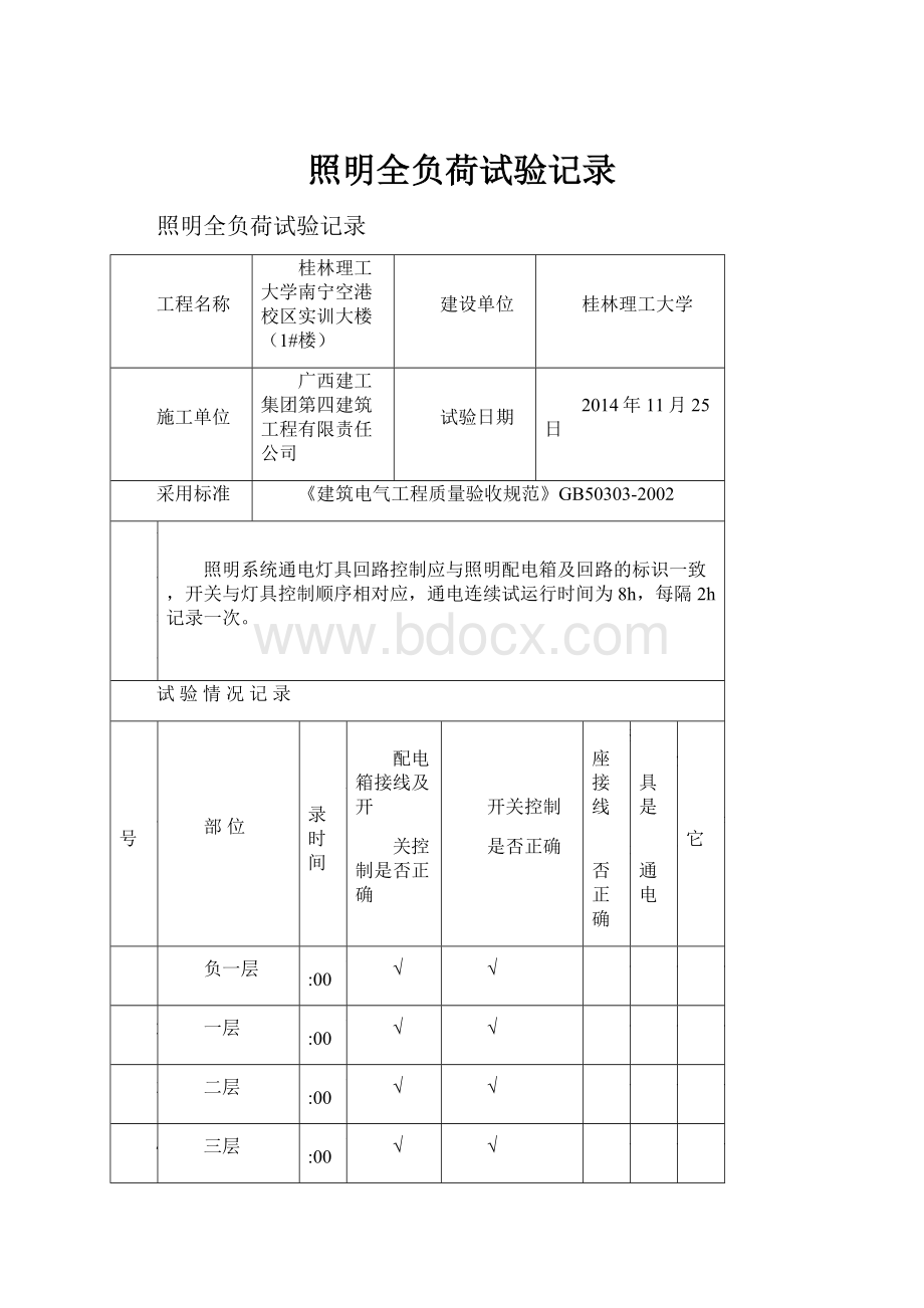 照明全负荷试验记录.docx_第1页