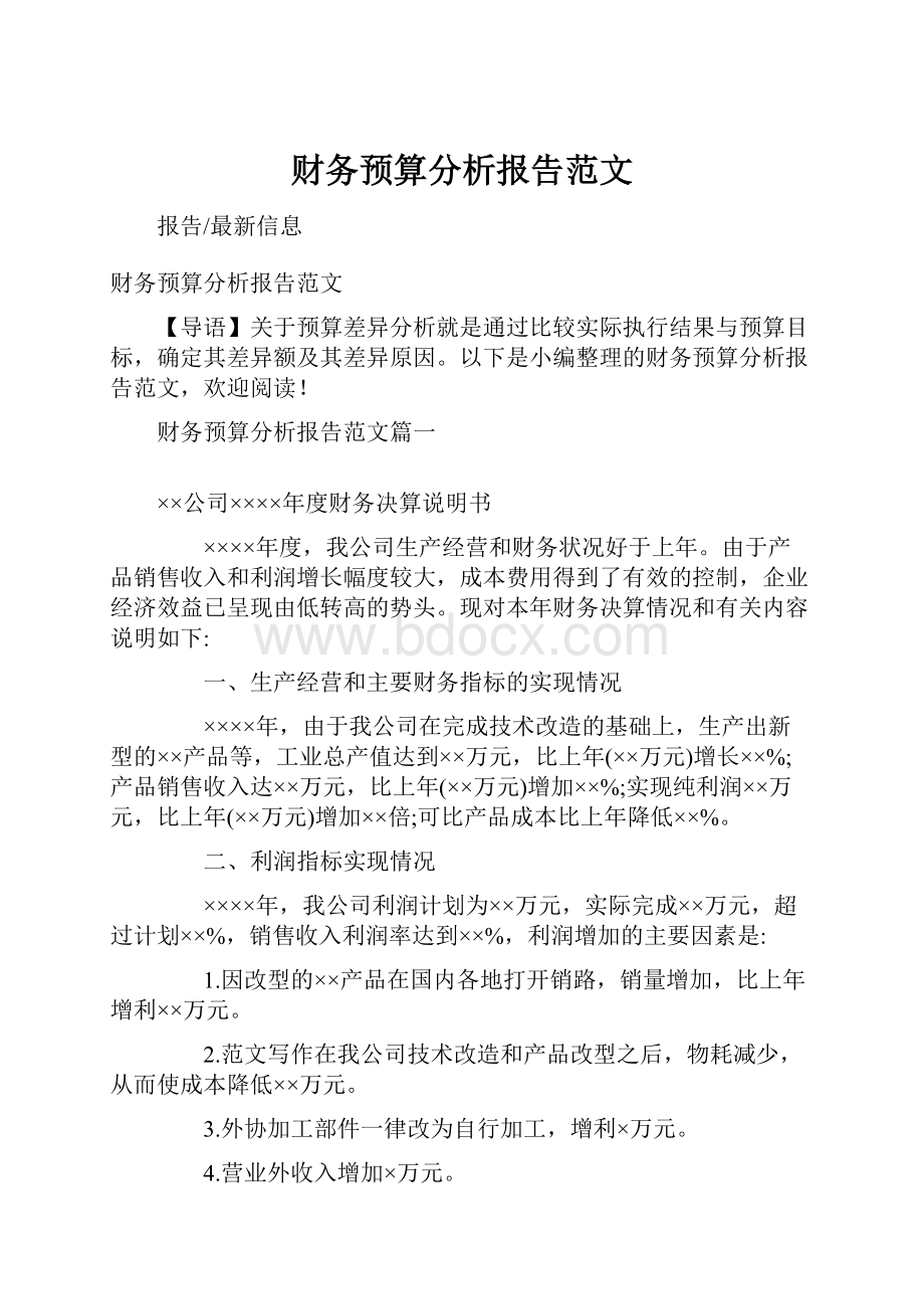 财务预算分析报告范文Word下载.docx