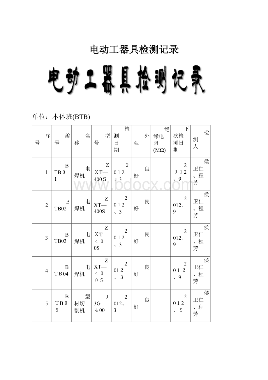 电动工器具检测记录Word下载.docx