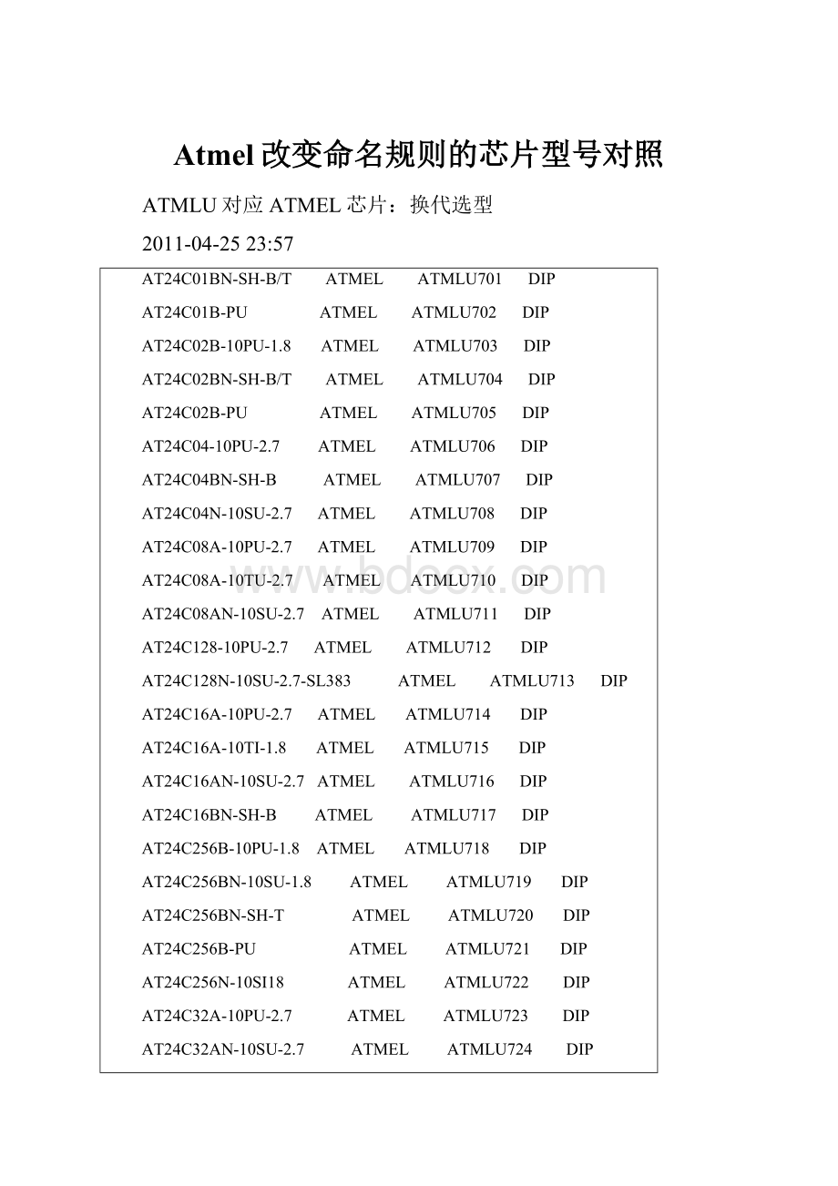 Atmel改变命名规则的芯片型号对照Word文档下载推荐.docx