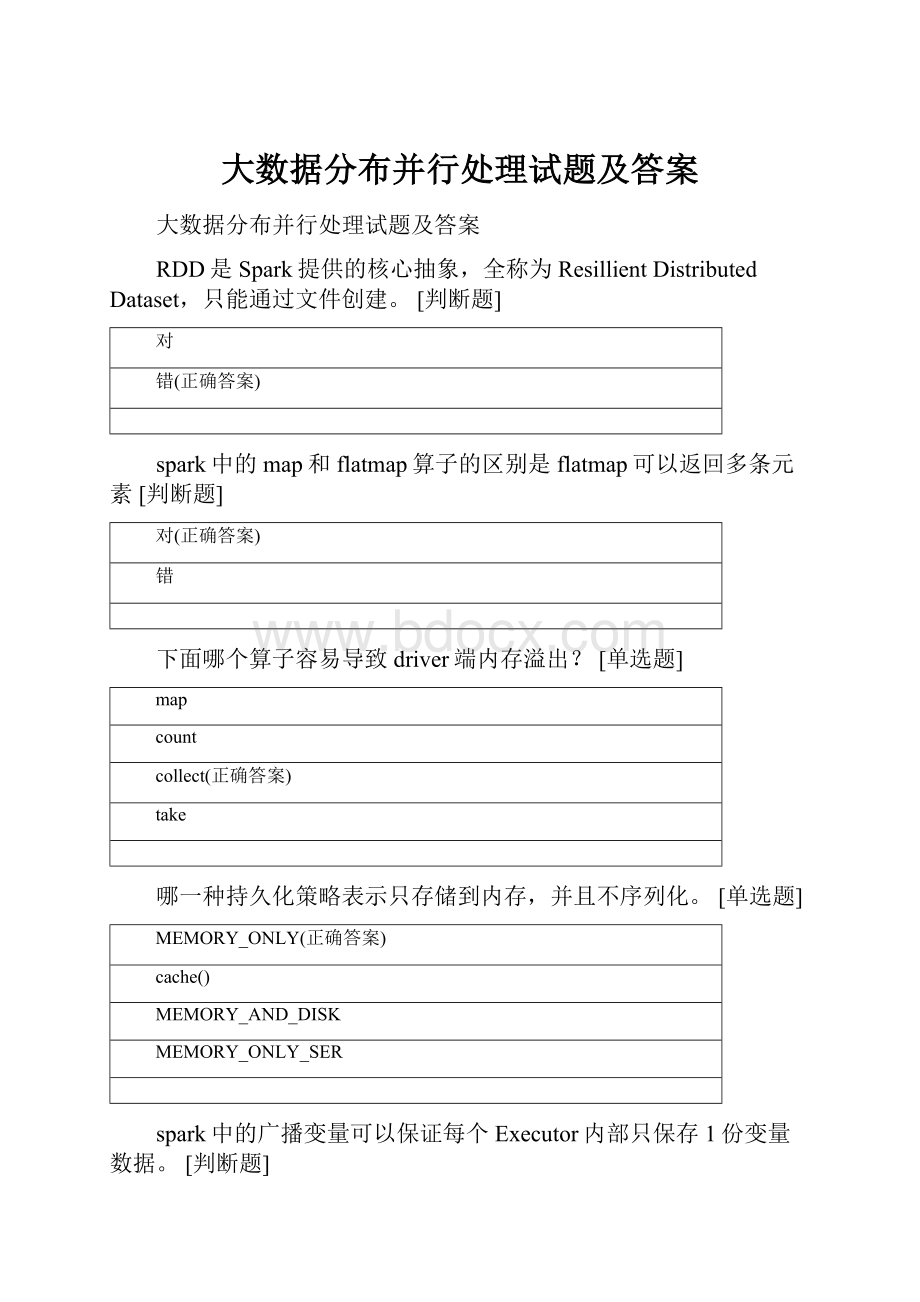 大数据分布并行处理试题及答案Word文件下载.docx