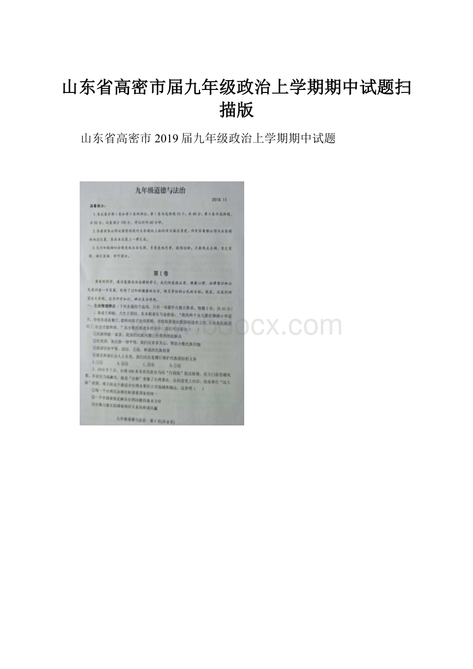 山东省高密市届九年级政治上学期期中试题扫描版.docx_第1页