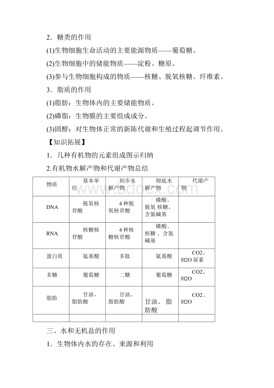 高考生物二轮复习专题01细胞的分子组成教学案文档格式.docx_第3页