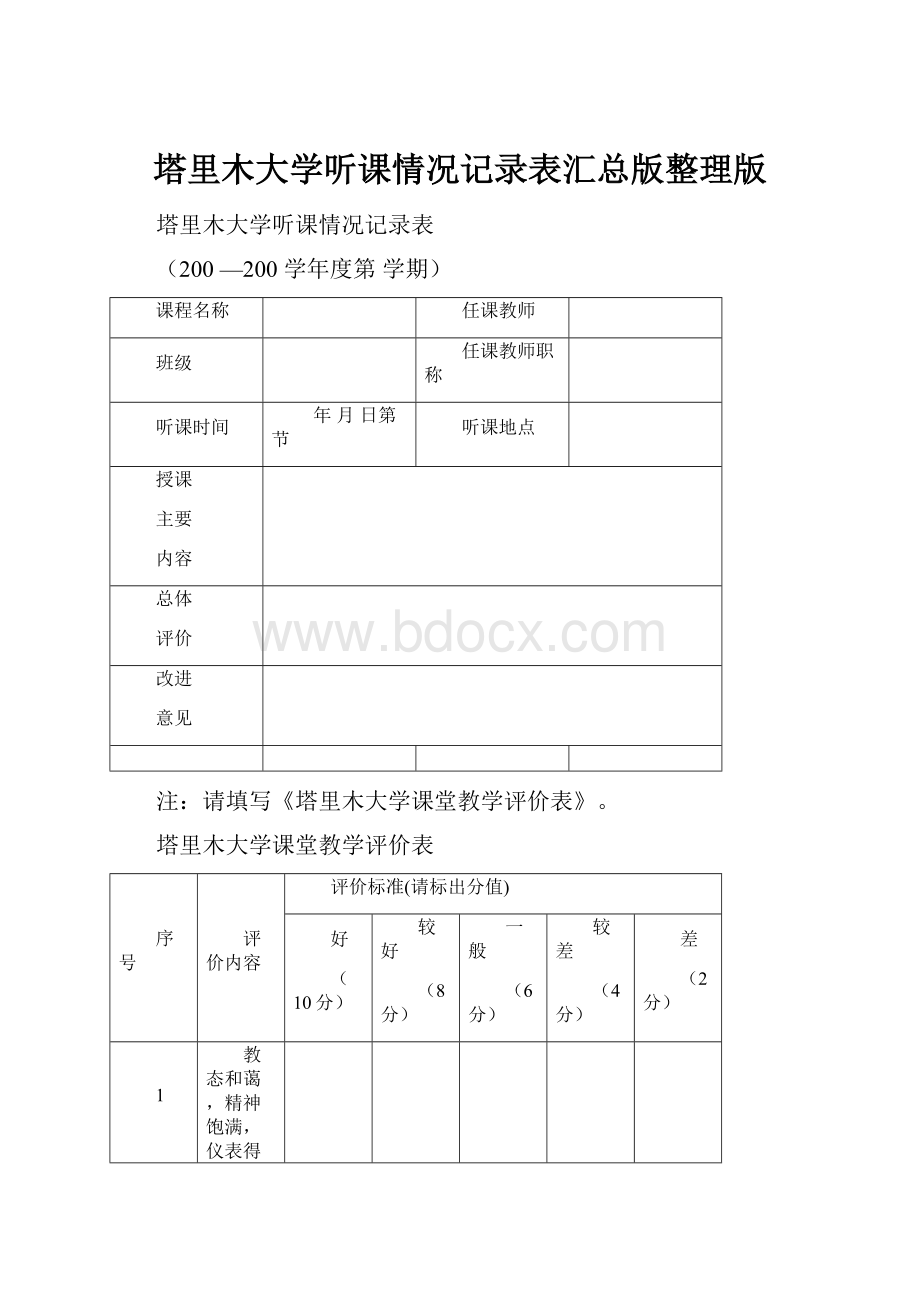 塔里木大学听课情况记录表汇总版整理版.docx