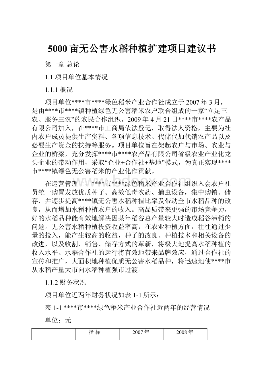 5000亩无公害水稻种植扩建项目建议书.docx_第1页