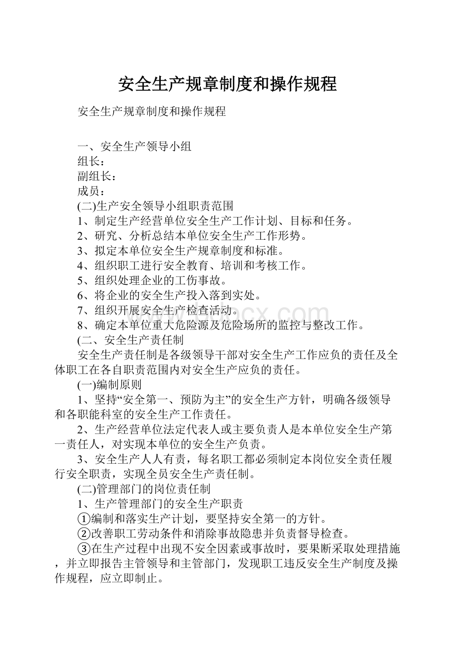 安全生产规章制度和操作规程Word文档下载推荐.docx