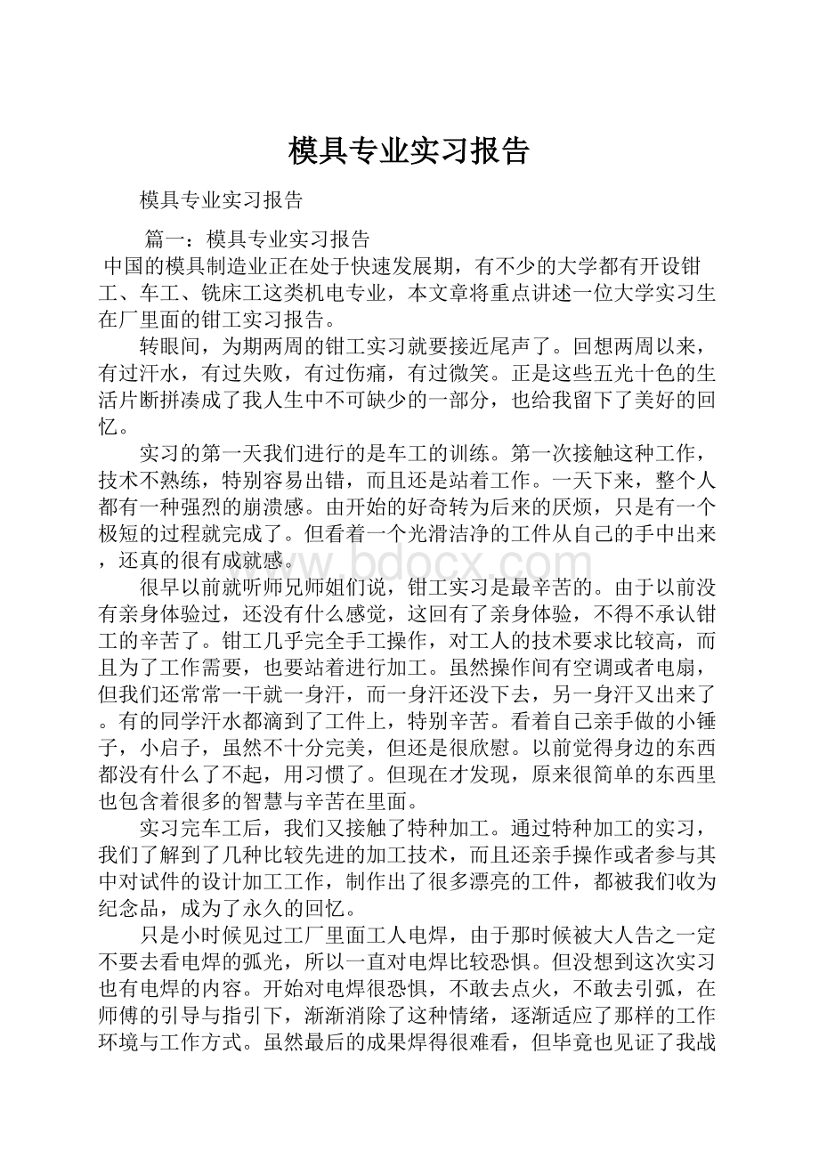 模具专业实习报告Word文档下载推荐.docx