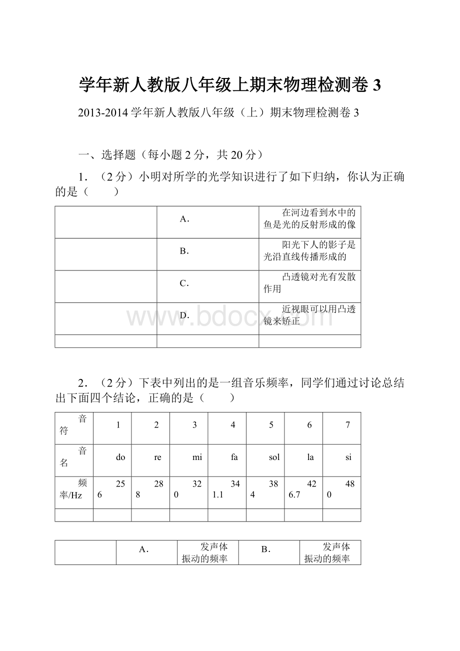 学年新人教版八年级上期末物理检测卷3文档格式.docx