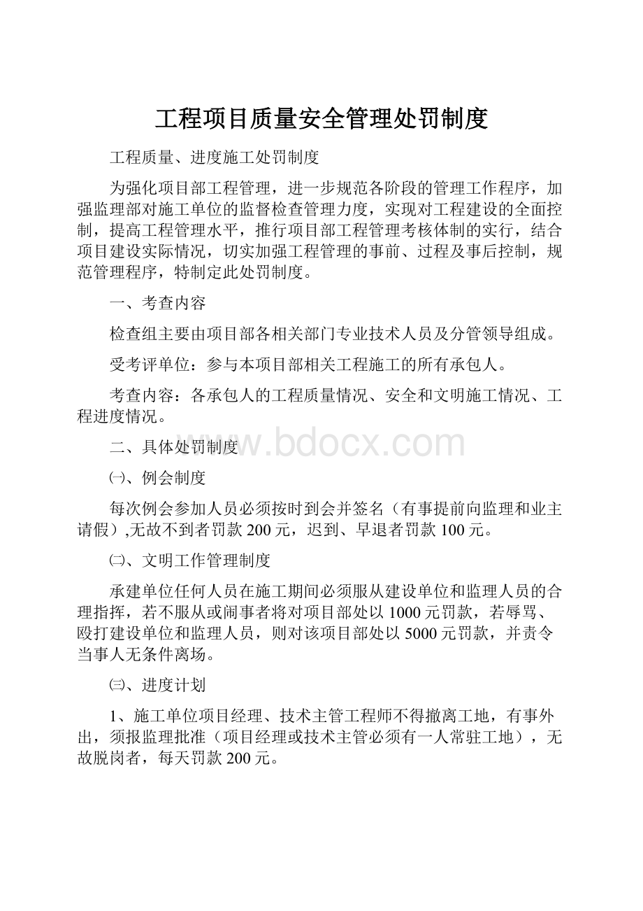 工程项目质量安全管理处罚制度文档格式.docx