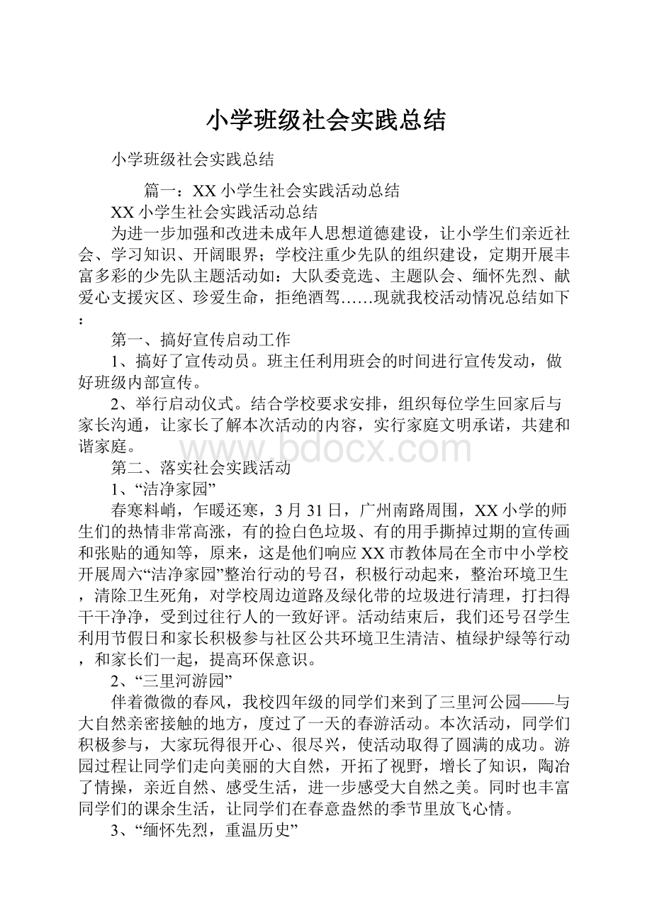 小学班级社会实践总结Word文档格式.docx