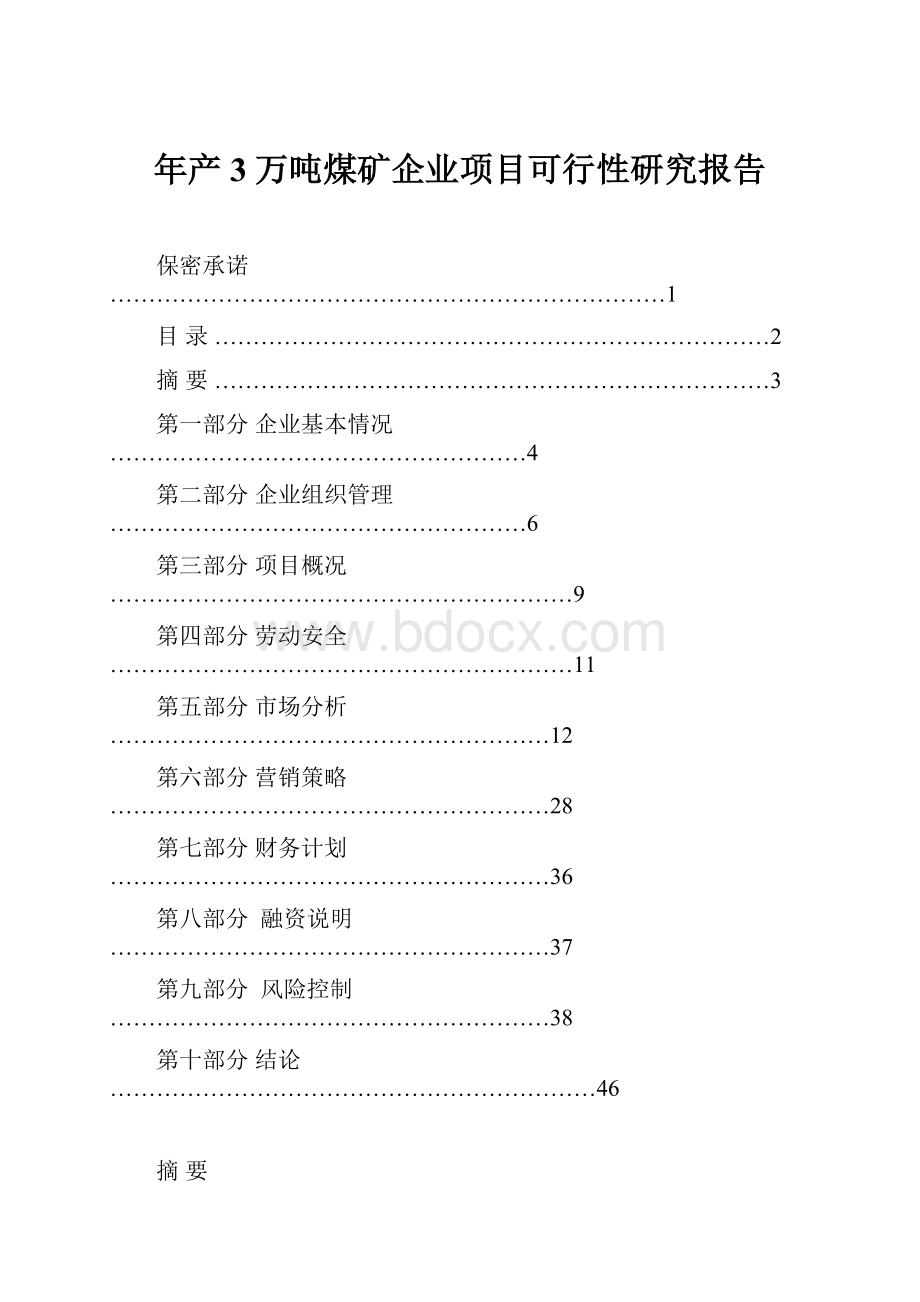 年产3万吨煤矿企业项目可行性研究报告Word格式.docx