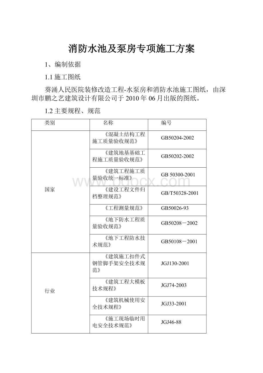 消防水池及泵房专项施工方案.docx_第1页