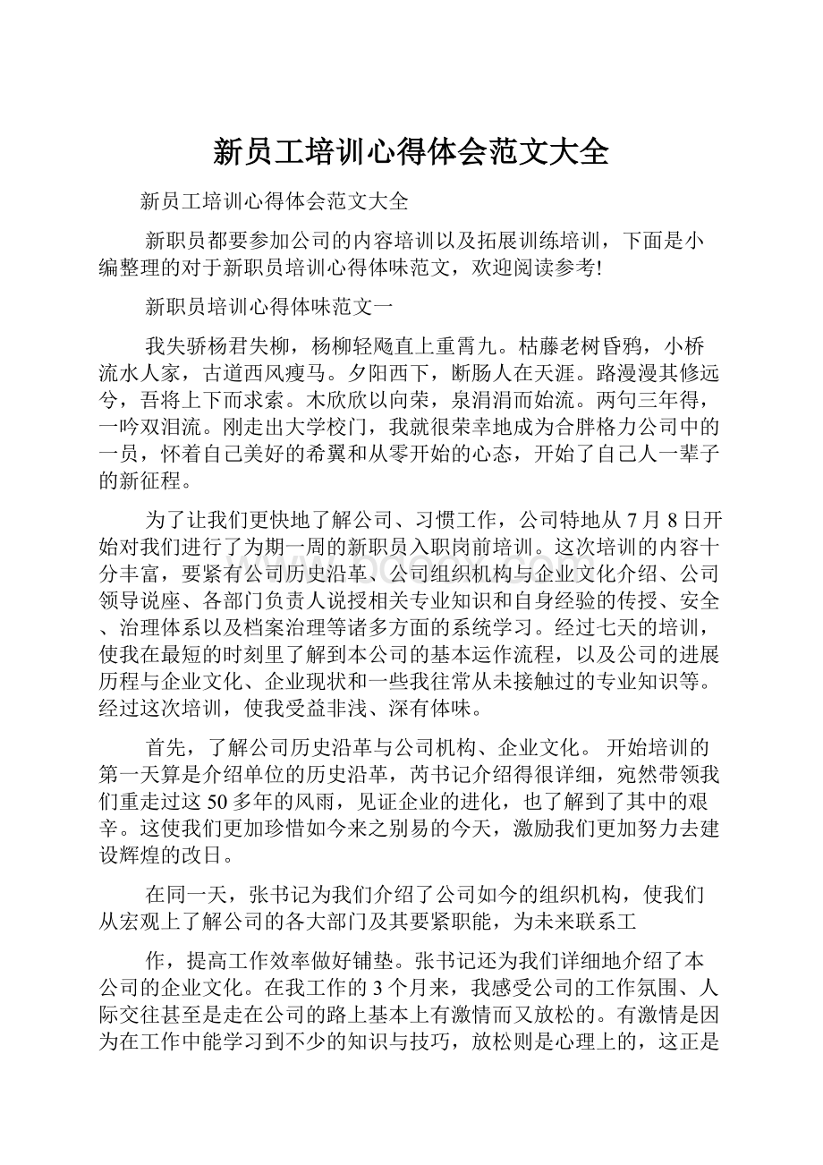 新员工培训心得体会范文大全文档格式.docx