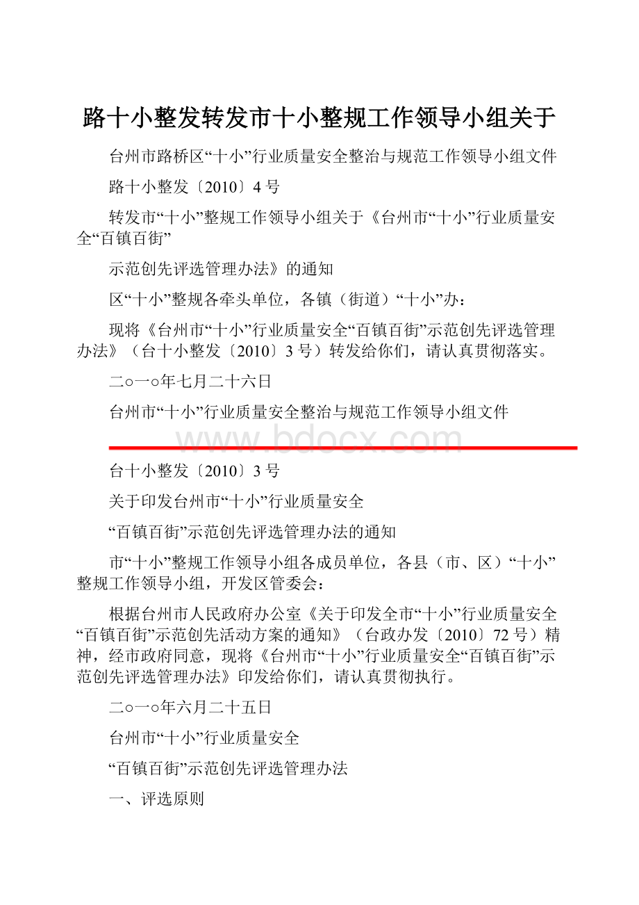 路十小整发转发市十小整规工作领导小组关于Word文档下载推荐.docx_第1页