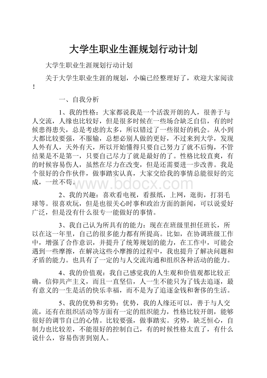 大学生职业生涯规划行动计划Word格式.docx_第1页