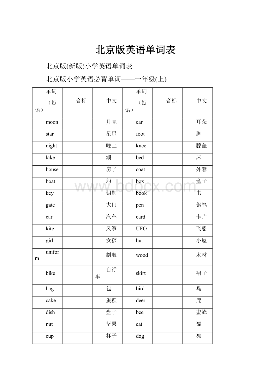 北京版英语单词表Word格式.docx