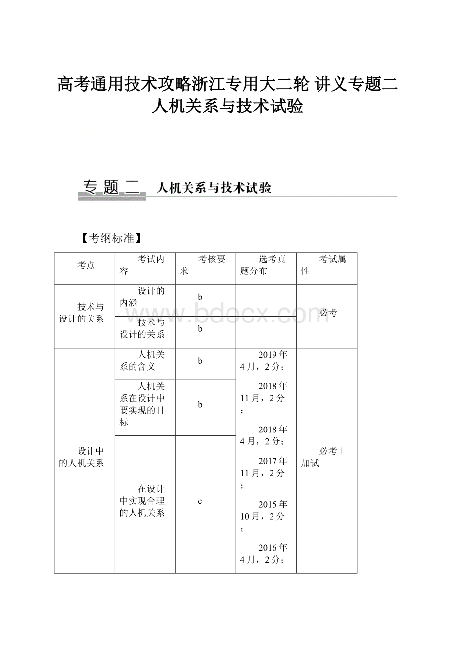 高考通用技术攻略浙江专用大二轮 讲义专题二 人机关系与技术试验Word下载.docx_第1页