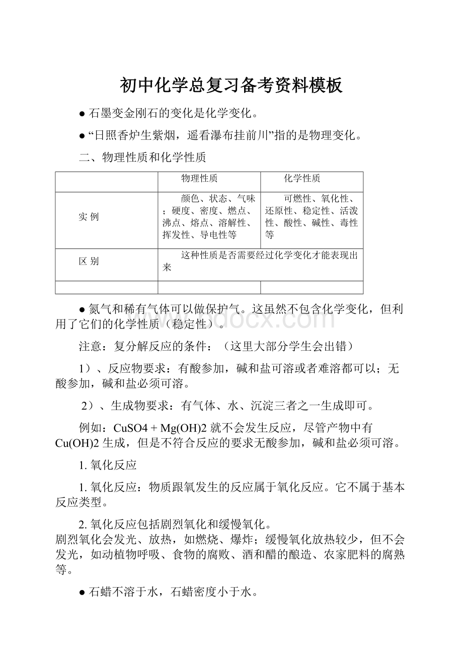 初中化学总复习备考资料模板文档格式.docx