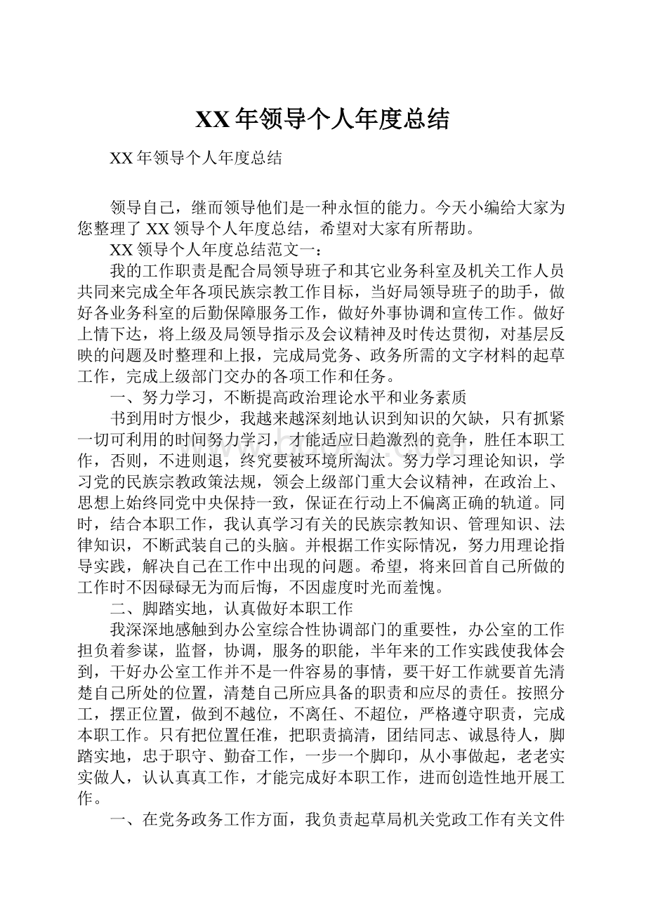 XX年领导个人年度总结.docx_第1页