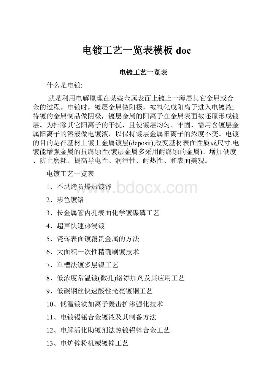 电镀工艺一览表模板doc.docx_第1页