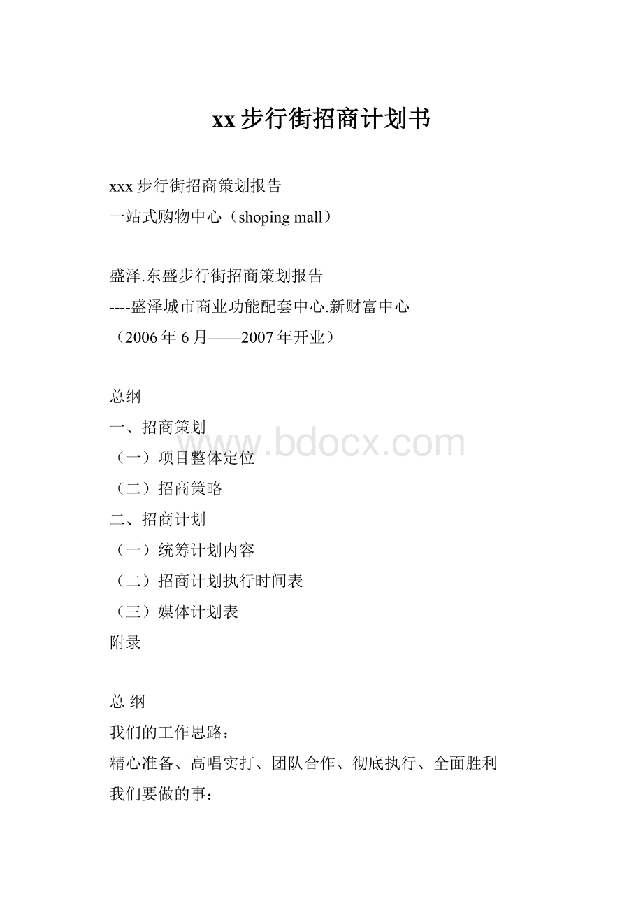 xx步行街招商计划书Word下载.docx