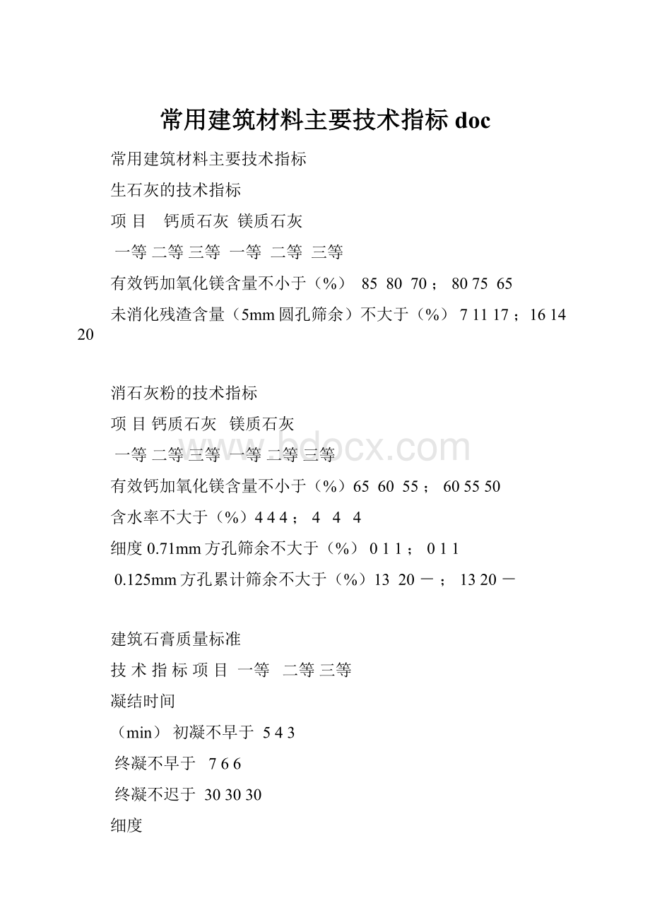 常用建筑材料主要技术指标doc.docx