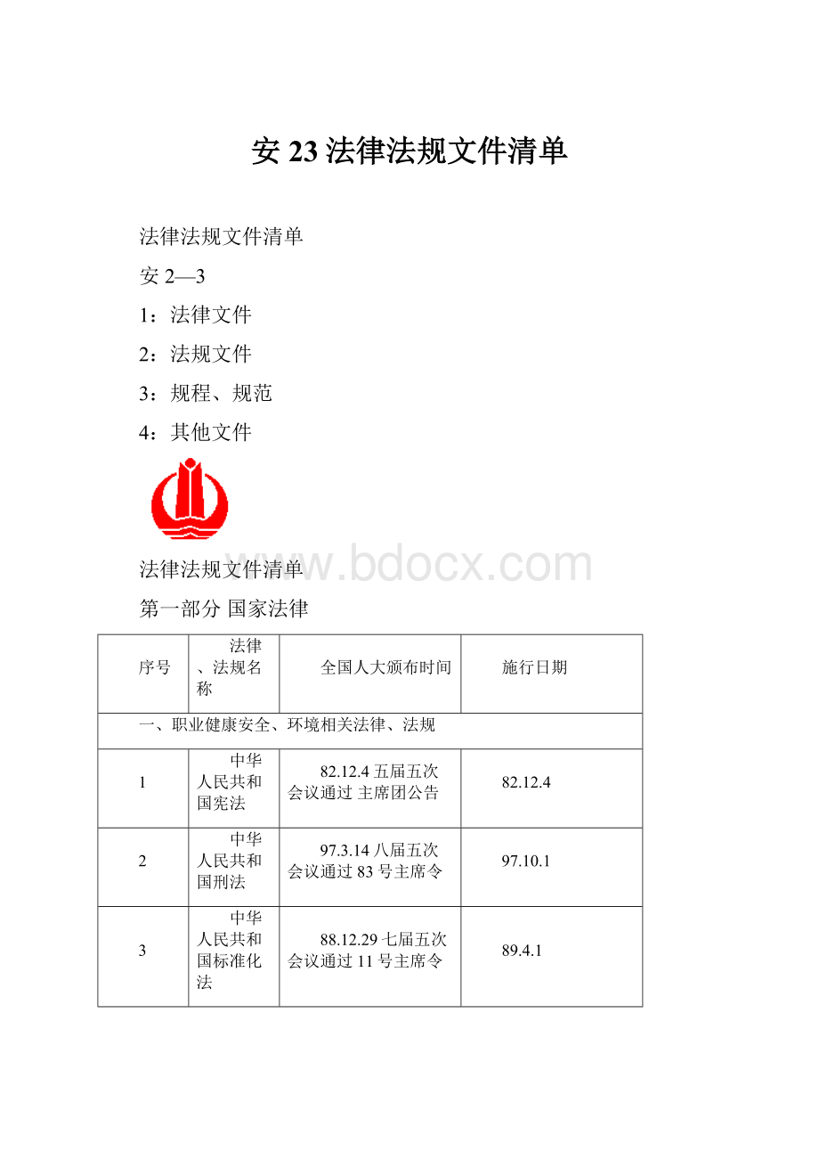 安23法律法规文件清单Word文档下载推荐.docx