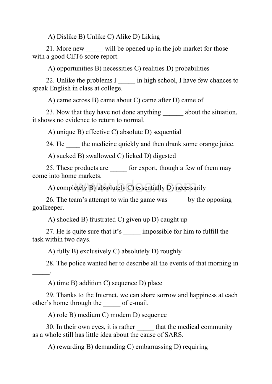 8套大学英语四级词汇精选练习题及答案.docx_第3页