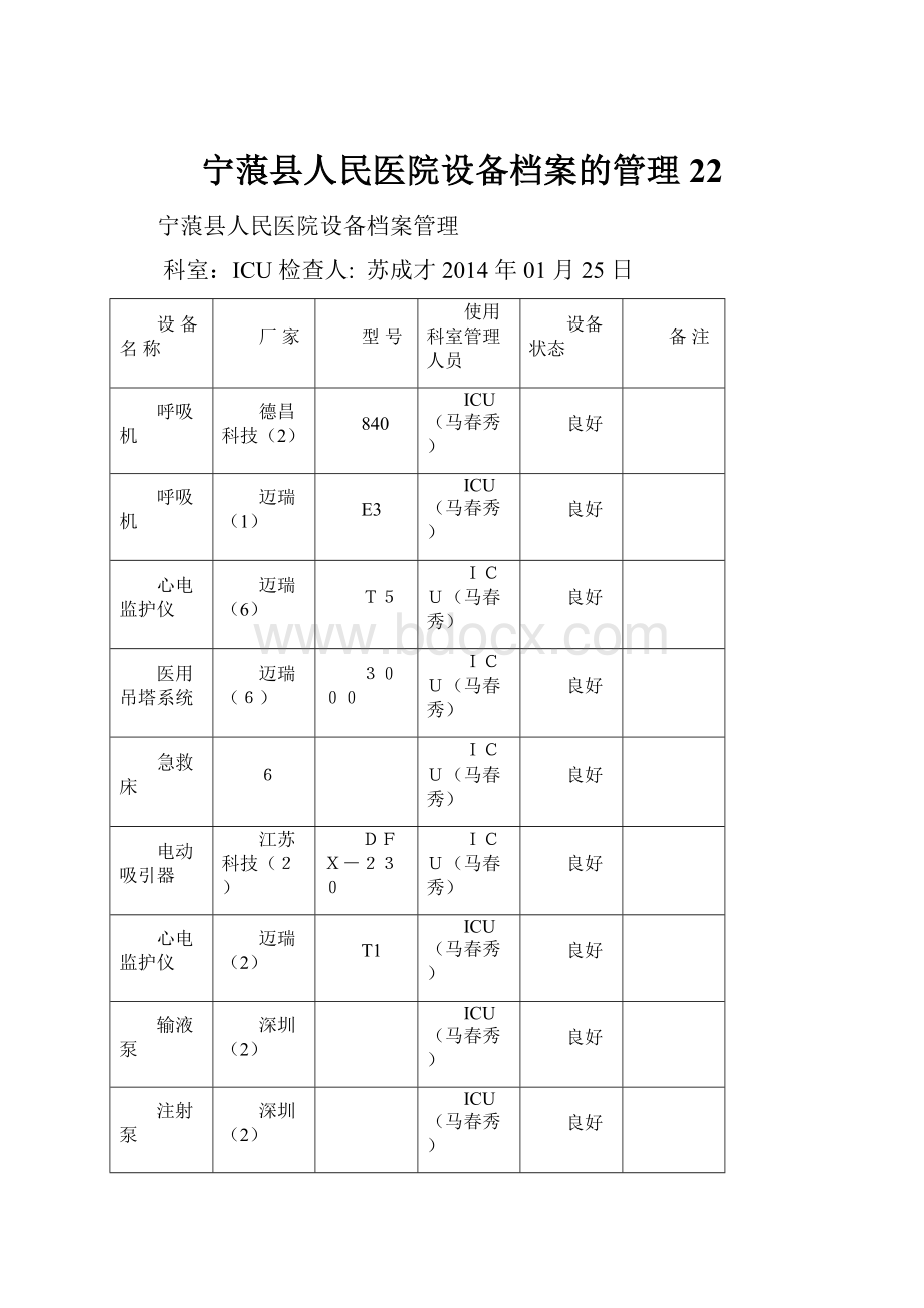宁蒗县人民医院设备档案的管理22.docx