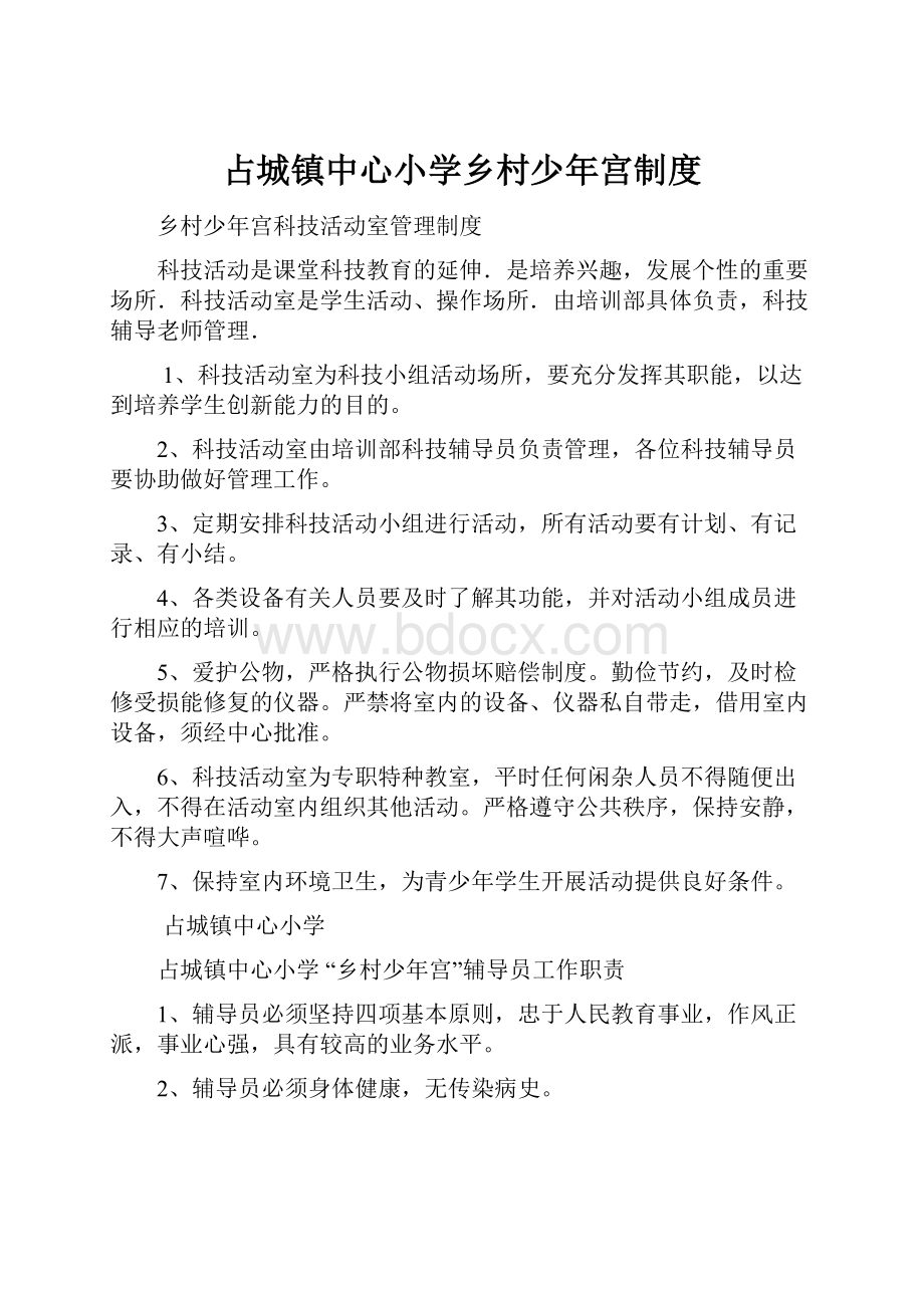 占城镇中心小学乡村少年宫制度.docx_第1页