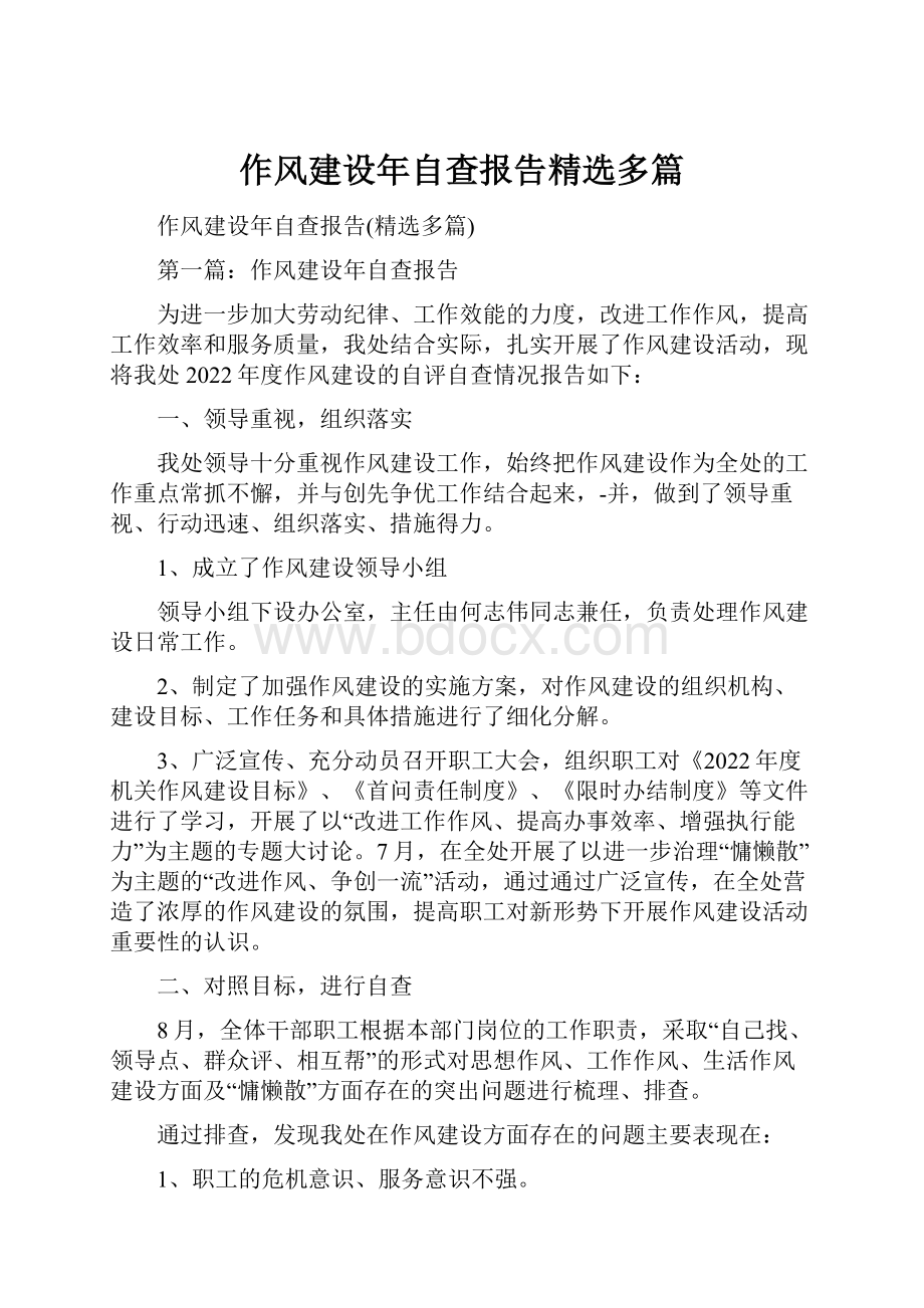 作风建设年自查报告精选多篇文档格式.docx