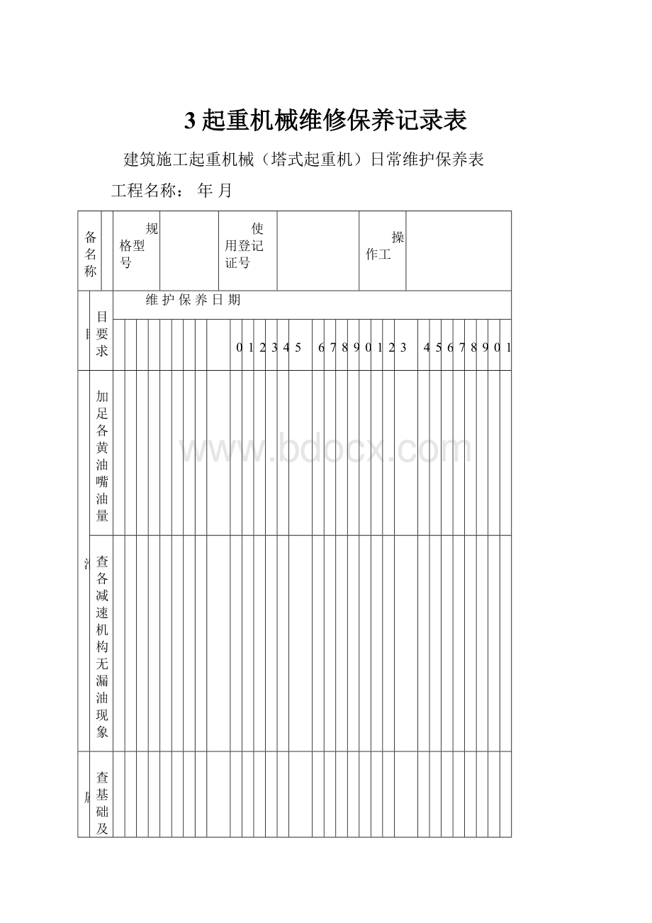 3起重机械维修保养记录表Word下载.docx_第1页