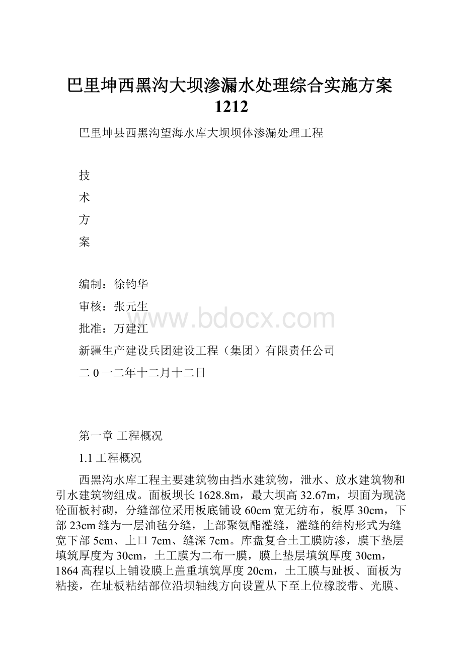 巴里坤西黑沟大坝渗漏水处理综合实施方案1212Word格式文档下载.docx