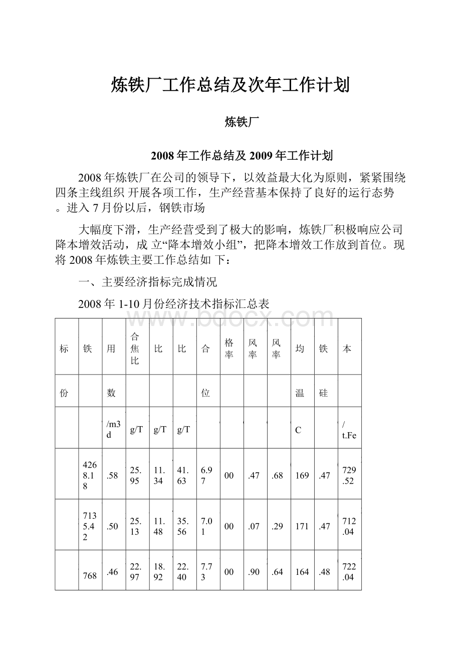 炼铁厂工作总结及次年工作计划Word格式文档下载.docx