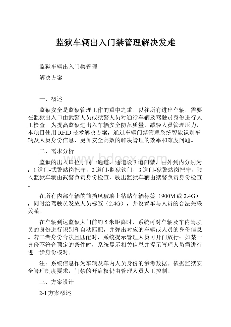 监狱车辆出入门禁管理解决发难.docx_第1页