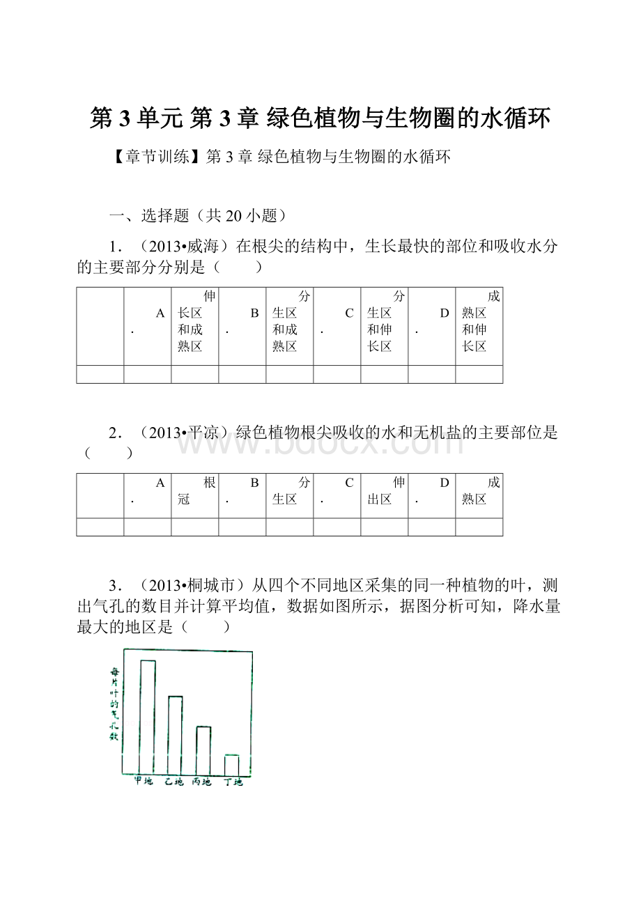 第3单元 第3章 绿色植物与生物圈的水循环Word格式文档下载.docx_第1页